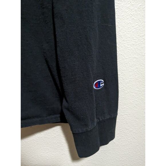 Champion Shirt Adult Large Black Spell Out Logo Long Sleeve Mens - Picture 3 of 4